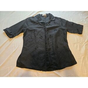26‎ International Black Embroidered Linen Blend Button Down Shirt